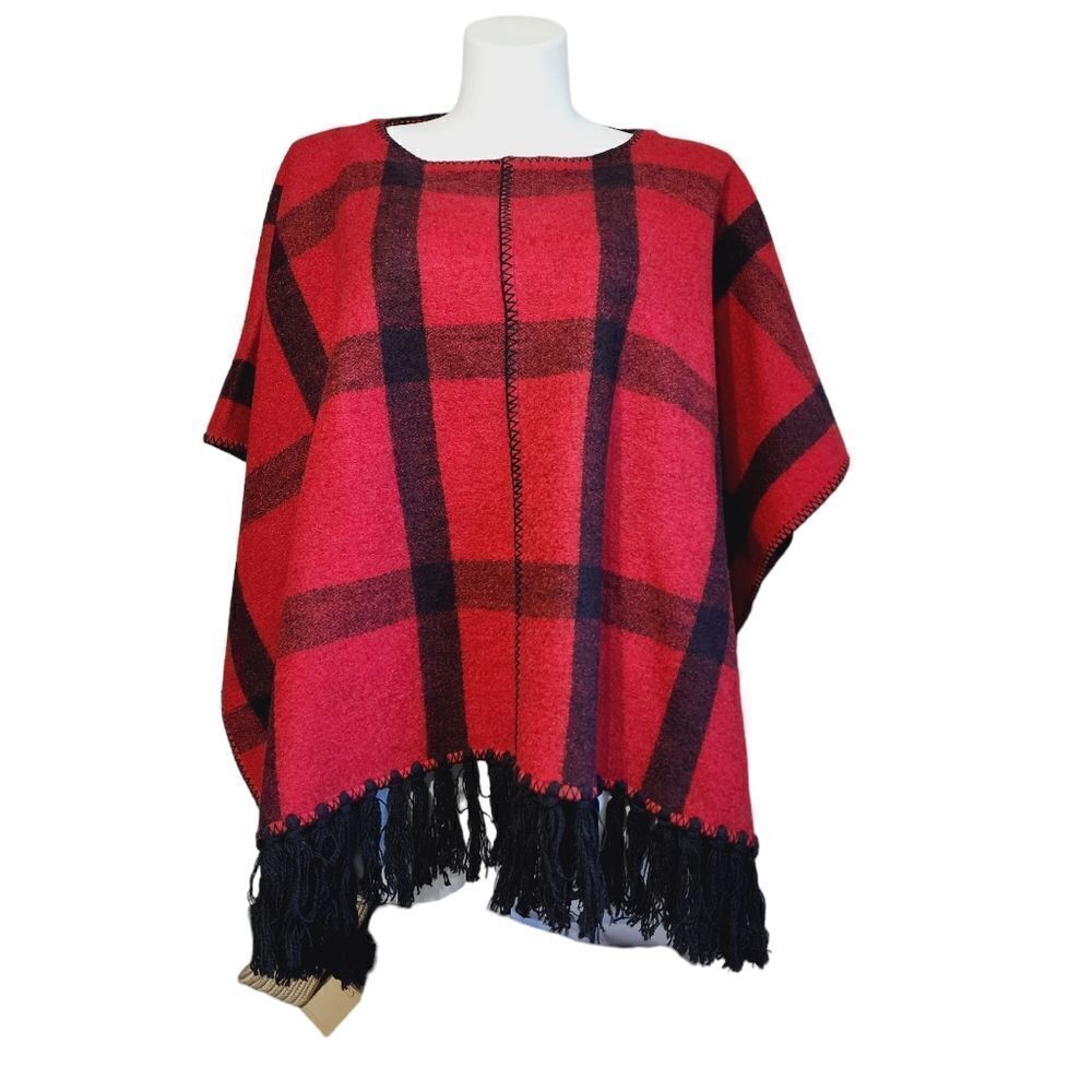 Lauren Ralph Lauren red & black plaid wool poncho L/Xl Western